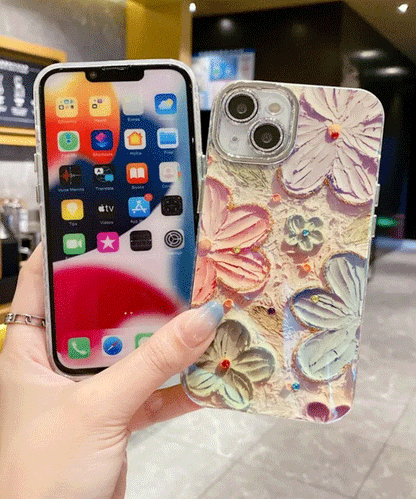 Floral Glitter Case With Glitter Camera Lens For iphone