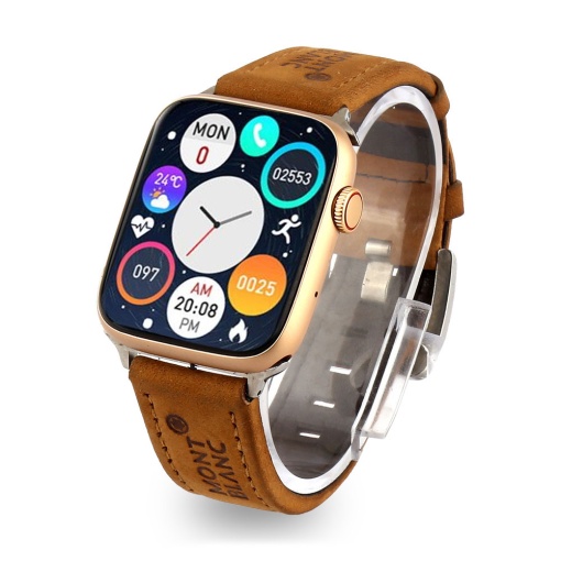 Leather Smartwatches Watch 7 MB Edition with Mont Leather Strap | i7Pro Plus | Gold Dial | 44mm