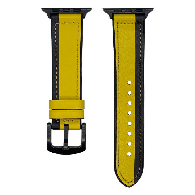 Straps Yellow Black Leather Straps For 42-44mm