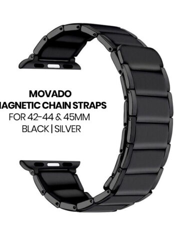 Smartwatch Accessories Movado Magnetic chain straps For 42-44 & 45mm | Black | Silver
