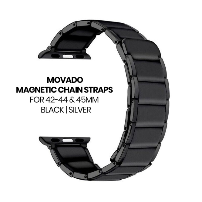 Smartwatch Accessories Movado Magnetic chain straps For 42-44 & 45mm | Black | Silver