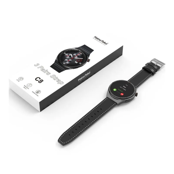 Original Smartwatches Haino Teko Smart Watch C8 With 3 Strap Free Leather, Silicon, Stainless Steel